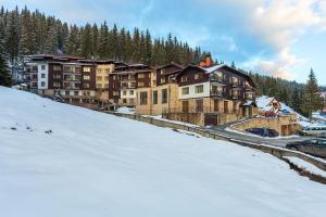 a group of buildings on a hill in the snow at The Stream Resort in Pamporovo