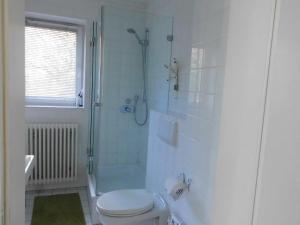 ペルツァーハケンにあるOstseeresidenz App 6の白いバスルーム(シャワー、トイレ付)