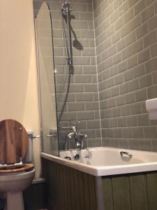 a bathroom with a toilet and a sink and a shower at The Dorset in Lewes