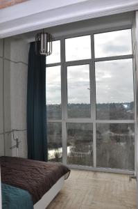 ブリャンスクにあるАпартаменты с видом на рекуのベッドルーム1室(景色を望む大きな窓付)