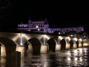 un pont sur une rivière avec un château en arrière-plan dans l'établissement L'Amboiselyne, à Amboise