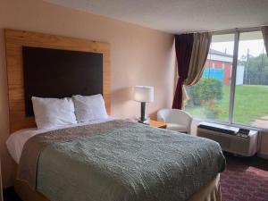 a hotel room with a bed and a large window at Hotel Lexihill in Lexington