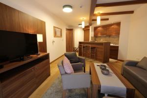 a living room with a flat screen tv and a couch at Lux Private Apartment Vučko in Jahorina