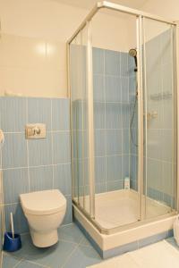 a bathroom with a shower and a toilet at Apartment Barbora 2 in Ružomberok