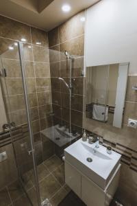 a bathroom with a sink and a shower at Central Plaza Apartments in Niš