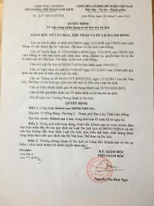 Certifikát, hodnocení, plakát nebo jiný dokument vystavený v ubytování Minh Nhung Hotel