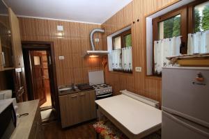 a small kitchen with a stove and a refrigerator at Casa MIKHA in Sinaia