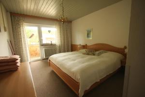 洛伊塔施洛伊普公寓的一间卧室，里面有一张床和一扇大窗户。