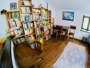 une chambre avec des étagères remplies de livres dans l'établissement ViviMontagna Katherina, à Perosa Argentina