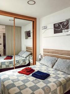 1 Schlafzimmer mit 2 Betten und einem Spiegel in der Unterkunft Estudio Inora in Granada