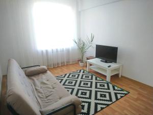 a living room with a couch and a television at Apartments Theatre Shepkina 2 room in Sumy