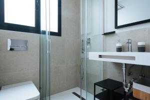 ein Badezimmer mit Dusche, Toilette und Waschbecken in der Unterkunft Apartamento Alameda in Sevilla