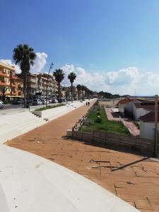 an empty street with palm trees in a city at muretti di macchitella in Gela