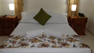 a bed with two pillows on top of it at Hotel San Miguel Imperial in Santa Marta