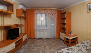 オムスクにあるOmskSutki Apartments in city centreのベッドルーム(ベッド1台、テレビ付)