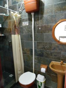 a bathroom with a toilet and a sink at Recanto Saqua in Saquarema