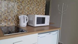 eine Mikrowelle auf einer Theke in einer Küche in der Unterkunft Apartment for You in Klaipėda