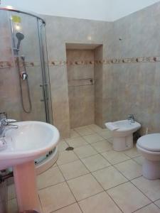 a bathroom with a shower and a sink and a toilet at La Corte Dei Principi - Residenza D'Epoca in Florence