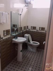 ein Bad mit einem WC und einem Waschbecken in der Unterkunft Thanh Binh Hotel in Provinz Hà Tĩnh