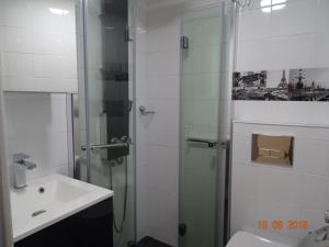 a bathroom with a shower and a toilet and a sink at Palm beach Cannes Azur in Cannes