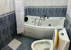 a bathroom with a toilet and a bath tub and a toilet at City Hall Apartment in Baku