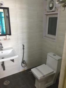 Little Ganesha Inn في جايبور: حمام مع مرحاض ومغسلة