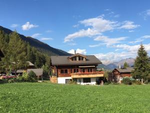 una casa en un campo con un campo verde en Haus Diezig, en Blitzingen