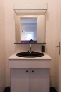 y baño con lavabo y espejo. en Les studios de la grand Place en Tournai