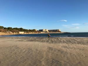 a person standing on a sandy beach near the ocean at Chez Emy in Sète