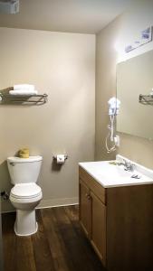 y baño con aseo, lavabo y espejo. en Mountain View Inn Yreka CA, en Yreka