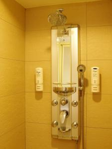 a shower in a bathroom with a mirror at 東鑫商務旅館Eastern Star Hotel in Taipei