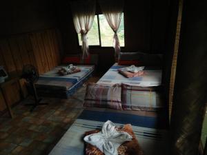 Habitación con 2 camas y ventana en Batad View Inn and Restaurant, en Banaue