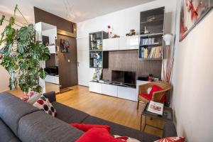 - un salon avec un canapé et une cheminée dans l'établissement Hibiscus Apartment, à Annecy