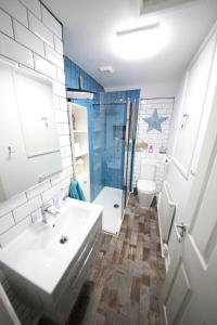 a bathroom with a sink and a toilet at Magdalen Quarters in Exeter +39 photos
