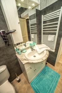 La salle de bains est pourvue d'un lavabo, de toilettes et d'un miroir. dans l'établissement Le BLUMARINE, à Cannes