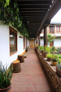 a walkway with potted plants on the side of a building at Casa del siglo XVII in Jocotitlán