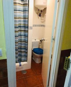 ベナルマデナにあるBenalbeach, 1103のバスルーム(青いトイレ、シャワーカーテン付)
