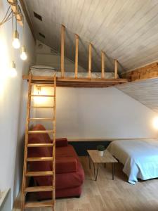 コトレにあるJoli studio 4P entre télécabine et Commercesの二段ベッドとはしご付きの客室です。