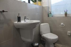a bathroom with a white sink and a toilet at Apartments 18 in Velingrad +33 photos