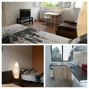 two pictures of a bedroom and a living room at Appartement cosy entièrement rénové in Limoges