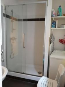um chuveiro com uma porta de vidro na casa de banho em Le Quai 2 em Estrasburgo