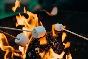 Ein Haufen Marshmallows auf einem Feuer in der Unterkunft Beautiful, Secluded Shepherd's Hut in the National Park in Rake