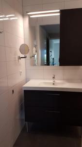 La salle de bains est pourvue d'un lavabo et d'un miroir. dans l'établissement Osborg State, à Buren