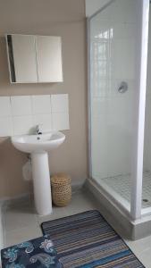 a bathroom with a sink and a shower at Ma's Cottage in Sodwana Bay +32 photos