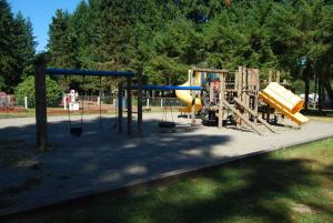 einen Park mit Spielplatz mit Rutsche in der Unterkunft Thunderbird Studio Cabin 4 in Monroe