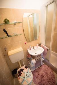 a small bathroom with a sink and a mirror at Ivano Apartments in Grebaštica +63 photos