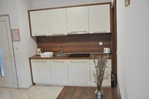 a kitchen with white cabinets and a sink at Apartman"KATJA" in Sveti Martin na Muri