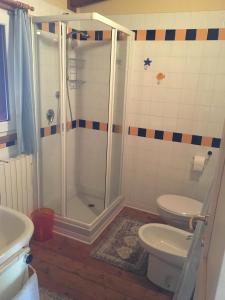 ein Bad mit einer Dusche und einem WC in der Unterkunft piccola baita in Vigevano