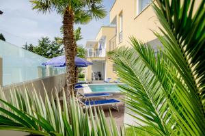 a villa with a swimming pool and palm trees at Villa Danex Superior in Umag