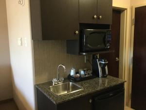 a kitchen with a sink, microwave, and refrigerator at Ramada by Wyndham Brooks in Brooks